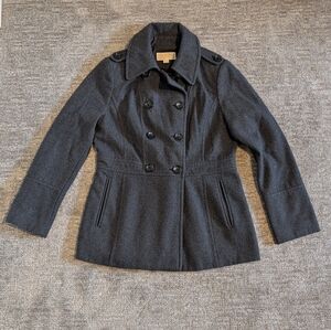 Michael Kors Women's Wool Blend Double-Breasted Gray Pea Coat - Medium